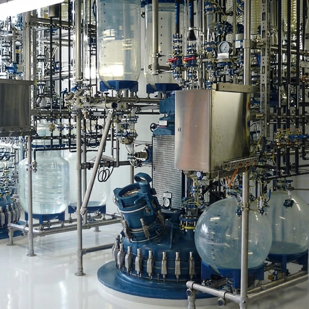 Réacteur de procédé AE de 630 litres avec superstructure de distillation en verre